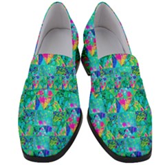 Garden Quilt Painting With Hydrangea And Blues Women s Chunky Heel Loafers by myrubiogarden