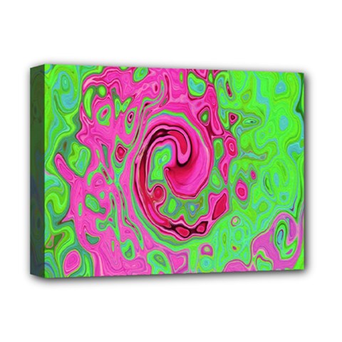 Groovy Abstract Green And Red Lava Liquid Swirl Deluxe Canvas 16  X 12  (stretched)  by myrubiogarden