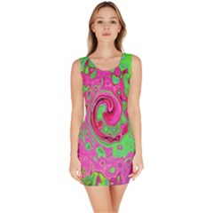 Groovy Abstract Green And Red Lava Liquid Swirl Bodycon Dress by myrubiogarden