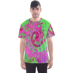 Groovy Abstract Green And Red Lava Liquid Swirl Men s Sports Mesh Tee