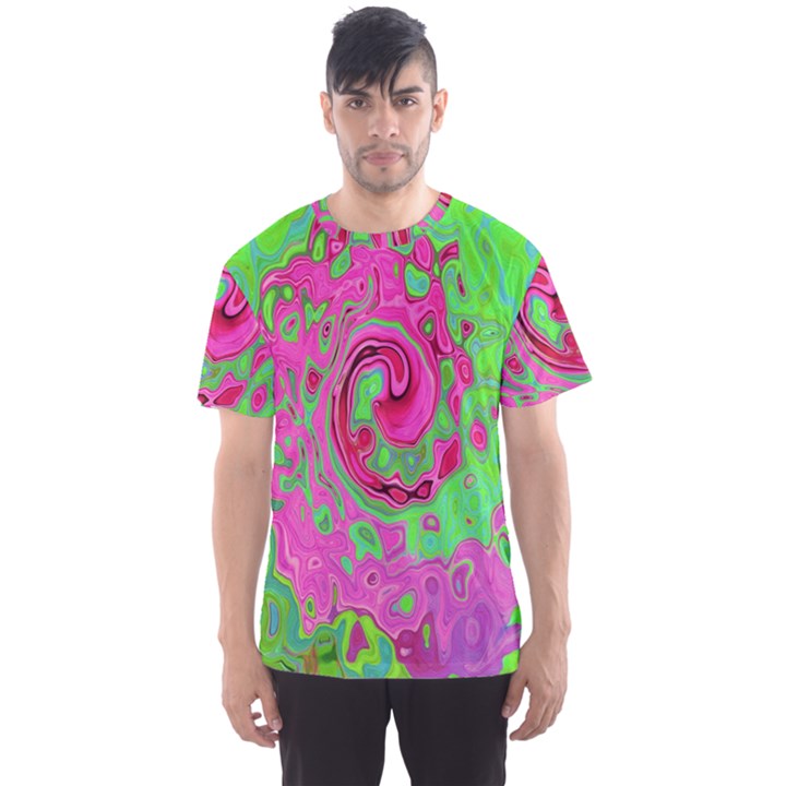 Groovy Abstract Green And Red Lava Liquid Swirl Men s Sports Mesh Tee