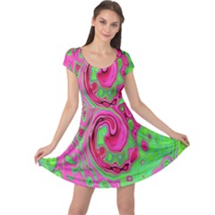 Groovy Abstract Green And Red Lava Liquid Swirl Cap Sleeve Dress by myrubiogarden