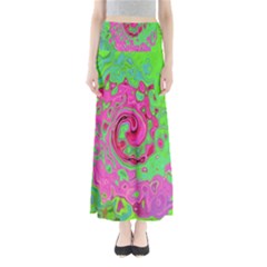 Groovy Abstract Green And Red Lava Liquid Swirl Full Length Maxi Skirt by myrubiogarden