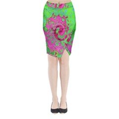 Groovy Abstract Green And Red Lava Liquid Swirl Midi Wrap Pencil Skirt by myrubiogarden