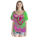 Groovy Abstract Green And Red Lava Liquid Swirl V-Neck Flutter Sleeve Top View1