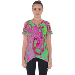 Groovy Abstract Green And Red Lava Liquid Swirl Cut Out Side Drop Tee by myrubiogarden