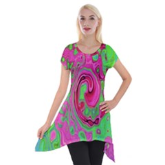 Groovy Abstract Green And Red Lava Liquid Swirl Short Sleeve Side Drop Tunic by myrubiogarden