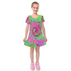 Groovy Abstract Green And Red Lava Liquid Swirl Kids  Short Sleeve Velvet Dress