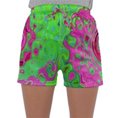 Groovy Abstract Green And Red Lava Liquid Swirl Sleepwear Shorts by myrubiogarden