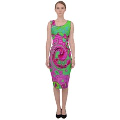 Groovy Abstract Green And Red Lava Liquid Swirl Sleeveless Pencil Dress