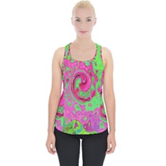 Groovy Abstract Green And Red Lava Liquid Swirl Piece Up Tank Top by myrubiogarden