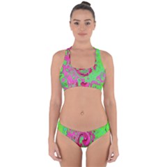 Groovy Abstract Green And Red Lava Liquid Swirl Cross Back Hipster Bikini Set by myrubiogarden