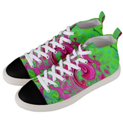 Groovy Abstract Green And Red Lava Liquid Swirl Men s Mid-top Canvas Sneakers by myrubiogarden