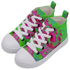 Groovy Abstract Green And Red Lava Liquid Swirl Kids  Mid-top Canvas Sneakers by myrubiogarden