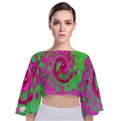 Groovy Abstract Green And Red Lava Liquid Swirl Tie Back Butterfly Sleeve Chiffon Top by myrubiogarden