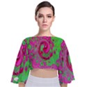 Groovy Abstract Green And Red Lava Liquid Swirl Tie Back Butterfly Sleeve Chiffon Top View1