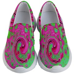 Groovy Abstract Green And Red Lava Liquid Swirl Kids  Lightweight Slip Ons by myrubiogarden