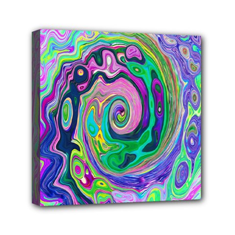 Groovy Abstract Aqua And Navy Lava Liquid Swirl Mini Canvas 6  X 6  (stretched) by myrubiogarden