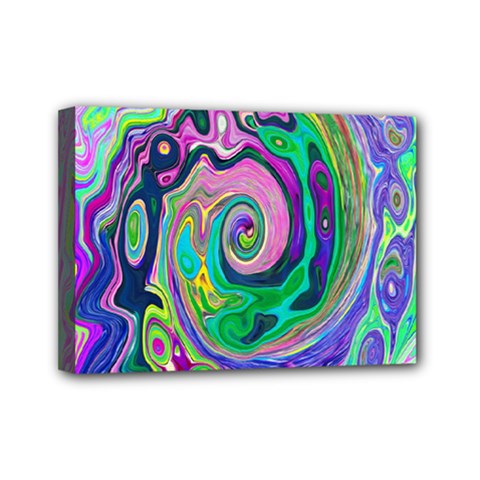 Groovy Abstract Aqua And Navy Lava Liquid Swirl Mini Canvas 7  X 5  (stretched) by myrubiogarden