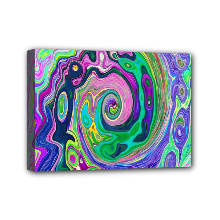 Groovy Abstract Aqua And Navy Lava Liquid Swirl Mini Canvas 7  x 5  (Stretched)