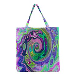 Groovy Abstract Aqua And Navy Lava Liquid Swirl Grocery Tote Bag by myrubiogarden