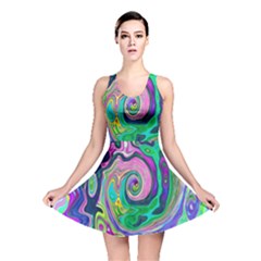 Groovy Abstract Aqua And Navy Lava Liquid Swirl Reversible Skater Dress by myrubiogarden