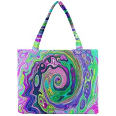 Groovy Abstract Aqua And Navy Lava Liquid Swirl Mini Tote Bag by myrubiogarden