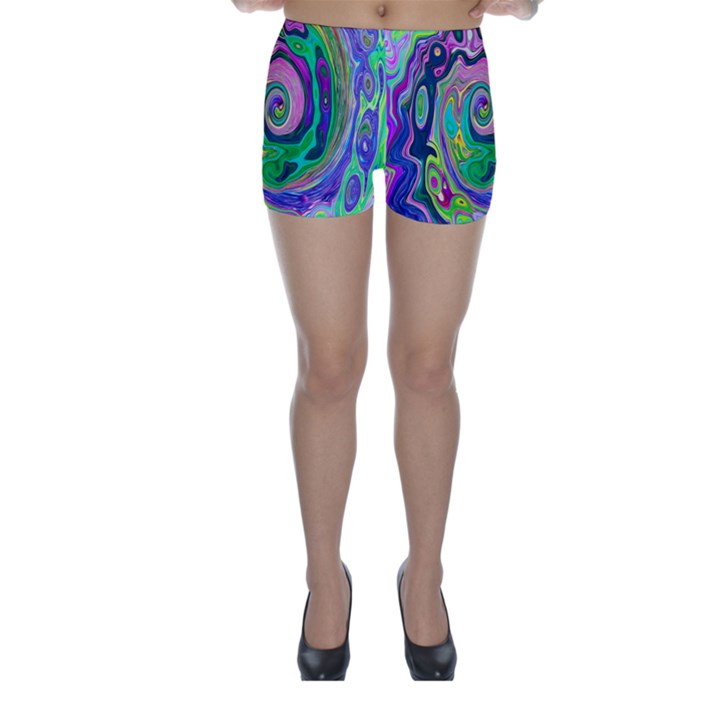 Groovy Abstract Aqua And Navy Lava Liquid Swirl Skinny Shorts