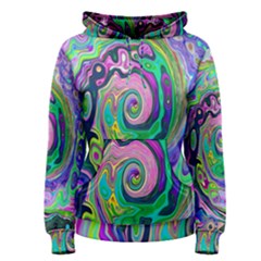 Groovy Abstract Aqua And Navy Lava Liquid Swirl Women s Pullover Hoodie