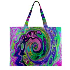 Groovy Abstract Aqua And Navy Lava Liquid Swirl Zipper Mini Tote Bag by myrubiogarden