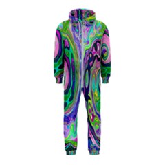 Groovy Abstract Aqua And Navy Lava Liquid Swirl Hooded Jumpsuit (kids)