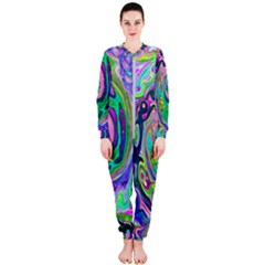 Groovy Abstract Aqua And Navy Lava Liquid Swirl Onepiece Jumpsuit (ladies) 