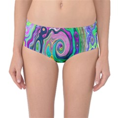 Groovy Abstract Aqua And Navy Lava Liquid Swirl Mid-waist Bikini Bottoms by myrubiogarden