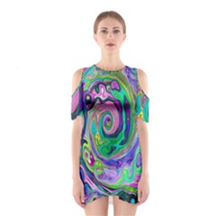 Groovy Abstract Aqua And Navy Lava Liquid Swirl Shoulder Cutout One Piece Dress by myrubiogarden