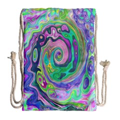 Groovy Abstract Aqua And Navy Lava Liquid Swirl Drawstring Bag (large) by myrubiogarden