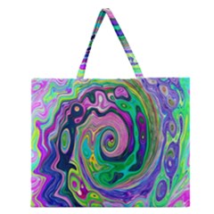 Groovy Abstract Aqua And Navy Lava Liquid Swirl Zipper Large Tote Bag by myrubiogarden