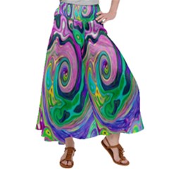 Groovy Abstract Aqua And Navy Lava Liquid Swirl Satin Palazzo Pants by myrubiogarden