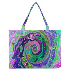 Groovy Abstract Aqua And Navy Lava Liquid Swirl Zipper Medium Tote Bag by myrubiogarden