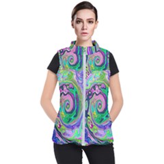 Groovy Abstract Aqua And Navy Lava Liquid Swirl Women s Puffer Vest