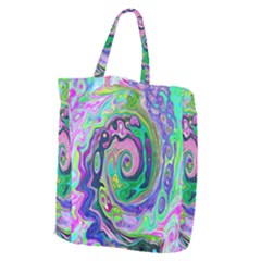 Groovy Abstract Aqua And Navy Lava Liquid Swirl Giant Grocery Tote by myrubiogarden