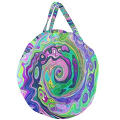 Groovy Abstract Aqua And Navy Lava Liquid Swirl Giant Round Zipper Tote by myrubiogarden