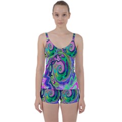 Groovy Abstract Aqua And Navy Lava Liquid Swirl Tie Front Two Piece Tankini by myrubiogarden