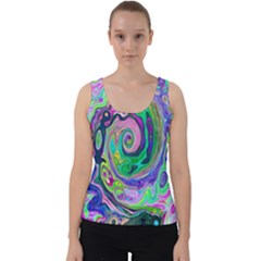 Groovy Abstract Aqua And Navy Lava Liquid Swirl Velvet Tank Top by myrubiogarden