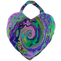 Groovy Abstract Aqua And Navy Lava Liquid Swirl Giant Heart Shaped Tote by myrubiogarden