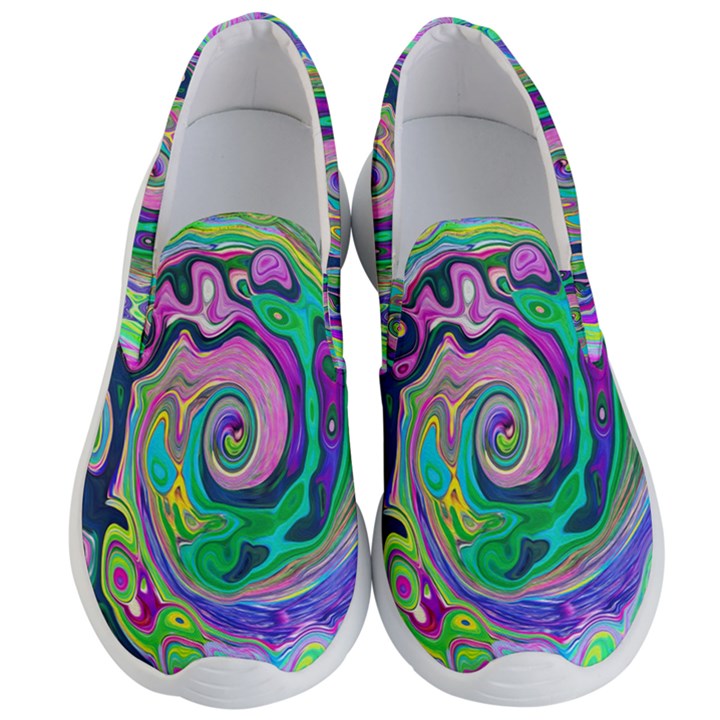 Groovy Abstract Aqua And Navy Lava Liquid Swirl Men s Lightweight Slip Ons