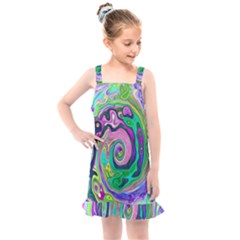 Groovy Abstract Aqua And Navy Lava Liquid Swirl Kids  Overall Dress by myrubiogarden