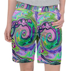 Groovy Abstract Aqua And Navy Lava Liquid Swirl Pocket Shorts