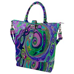 Groovy Abstract Aqua And Navy Lava Liquid Swirl Buckle Top Tote Bag by myrubiogarden