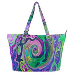 Groovy Abstract Aqua And Navy Lava Liquid Swirl Full Print Shoulder Bag by myrubiogarden