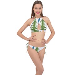 Forest Christmas Tree Spruce Cross Front Halter Bikini Set